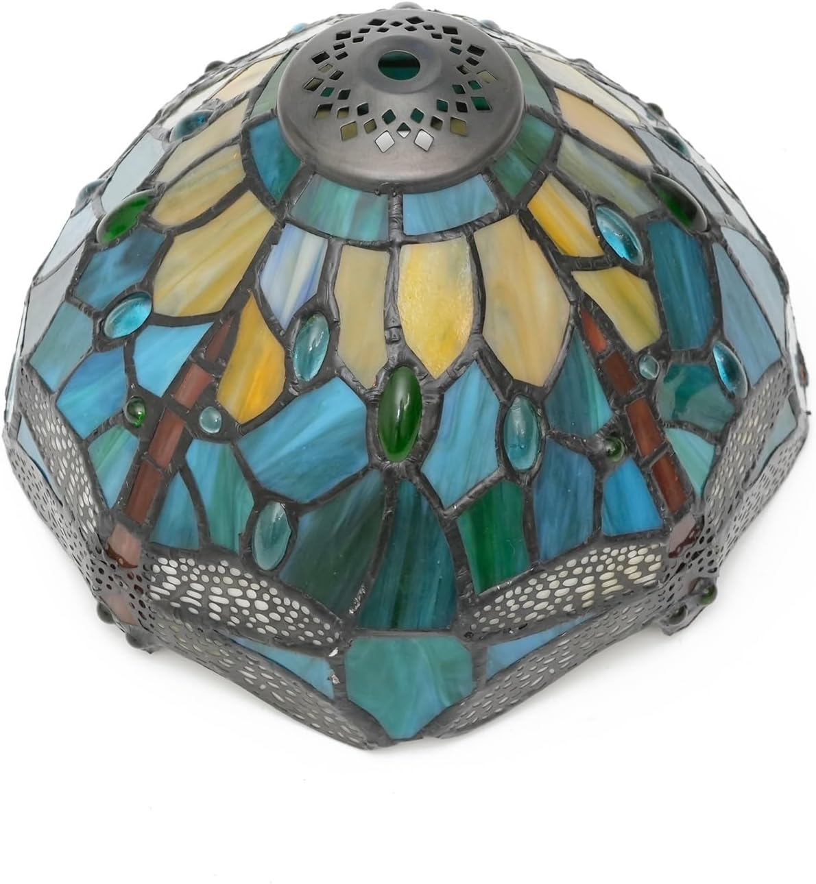 Tiffany Replacement Lamp Shade, 8 Inch Green Yellow Dragonfly Stained Glass Lamp Shade Vintage Art Decor Small Opening Lampshades for Living Room Bedroom Restaurant