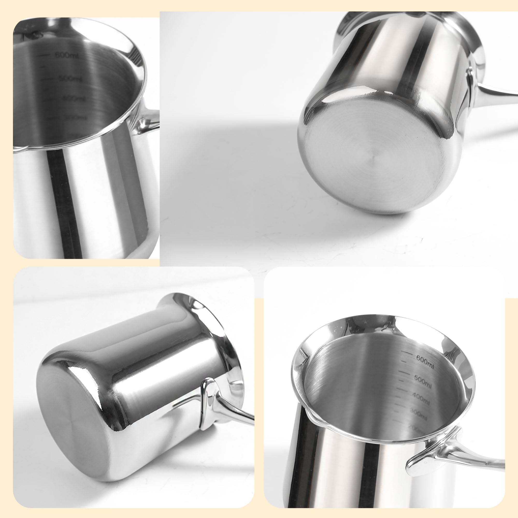 IMEEA Türkische Kaffeekanne - Milchkanne, Arabische Mokkakanne, Griechische Coffee Pot Aus 18/10 Edelstahl (600ml)