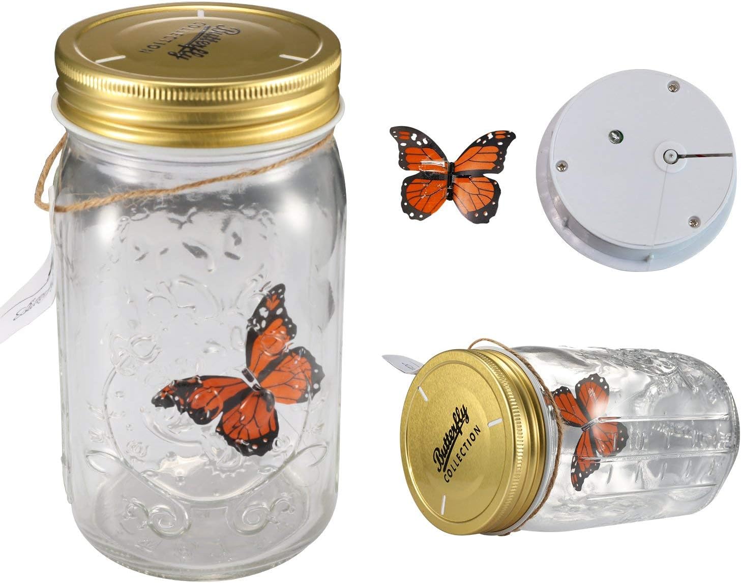Butterfly in a Glass Jar, Hsxxf LED Lamp Jar Animated Butterfly in A Jar Tap to Activate Gift Decoration (Orange) - Image 2