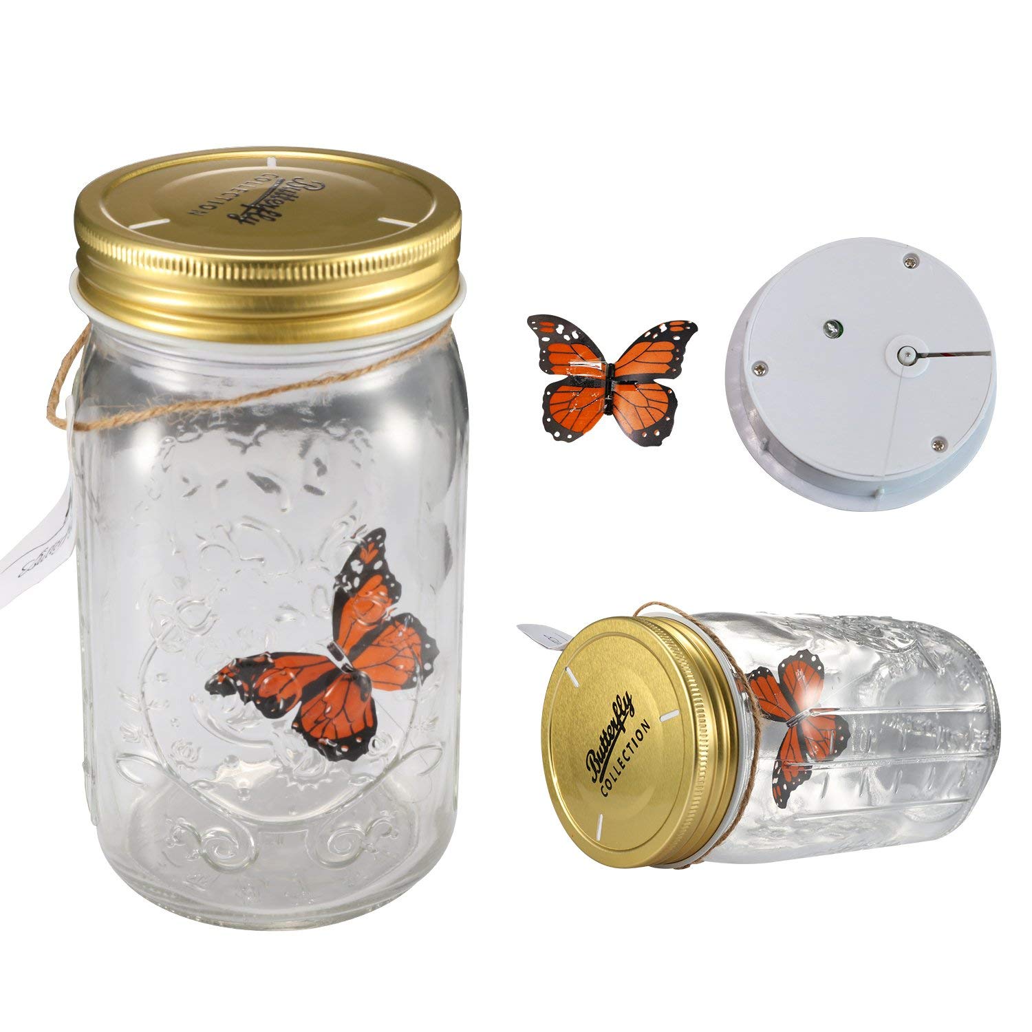 Butterfly in a Jar, Airlxf Glass Animated Butterfly In A Jar With LED Light Gift Decoration (Orange)