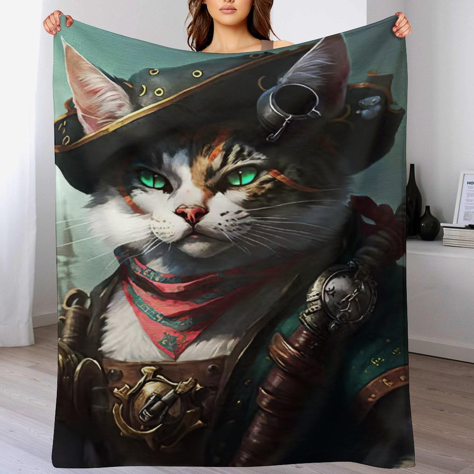 Couverture flannel molleton thermique 130x180cm, plaid chaud et léger motif chat