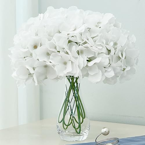 Miniatura 2 de KISLOHUM Flores de hortensias artificiales de cabeza blanca pura, 10 flores de seda de hortensias falsas para centros de mesa de boda, ramos de
