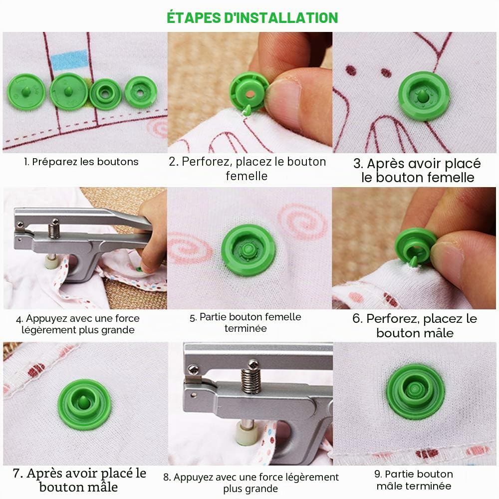 T5 Boutons-Pression en Plastique de 24 Couleurs avec Outils Pince en Métal