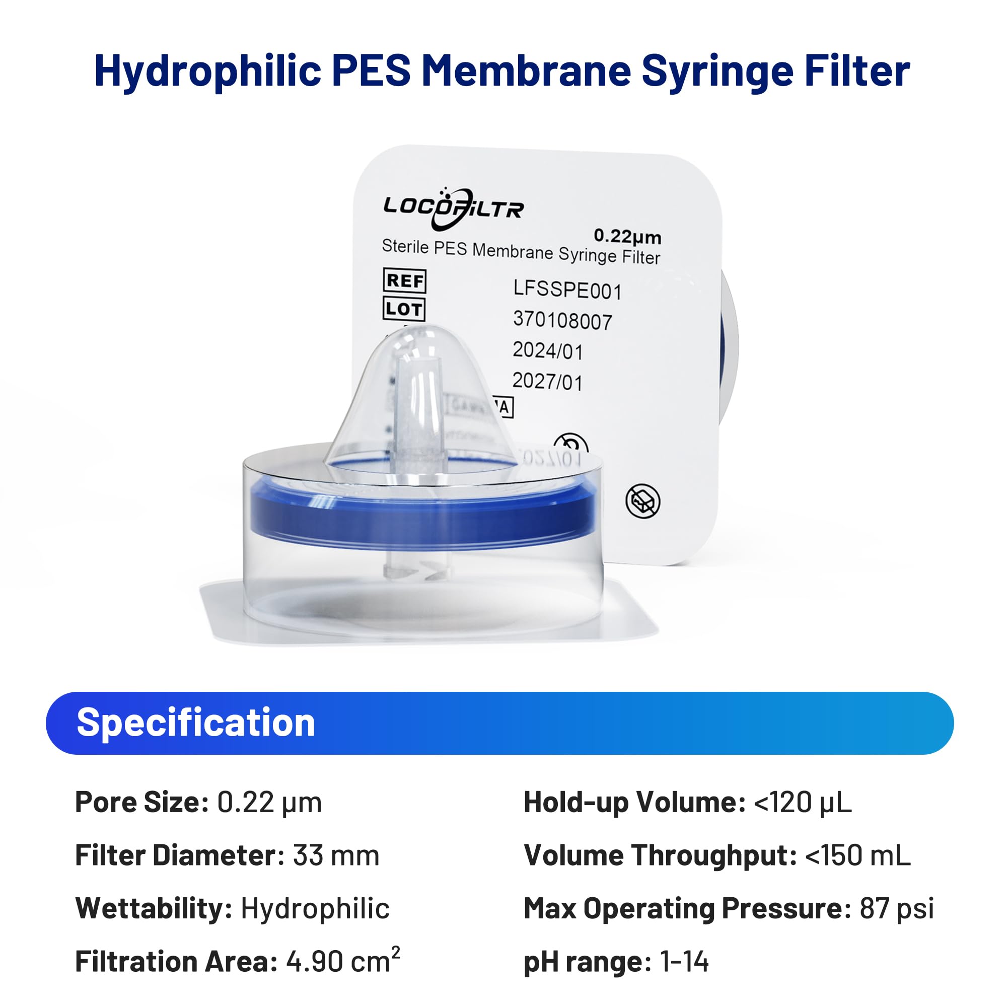 PES Syringe Filters, 33mm, 0.22um, Sterile, Individually Packed, 50 Pack — Amazon image 2