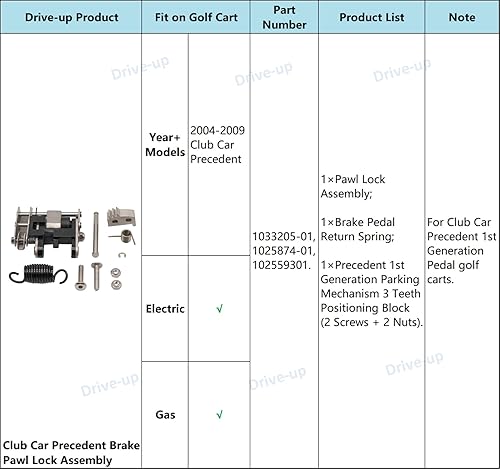 Miniatura 6 de Drive-up Conjunto de bloqueo de trinquete de freno de carrito de golf para modelos de pedal de 1 generación 2004-2009 Club Car Precedent 1033205-01
