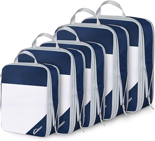 Miniatura 1 de PACKINGCOZY Cubos de embalaje de compresión para viajes, juego de 5 cubos de embalaje esenciales de viaje, organizadores de embalaje compresibles