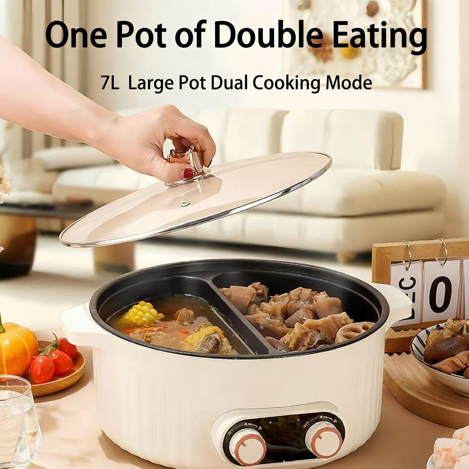 Hot Pot elettrico, design antiaderente multifunzionale con impostazioni di doppia potenza da 500 W e 1000 W, protezione contro il surriscaldamento, ideale per 3-10 persone