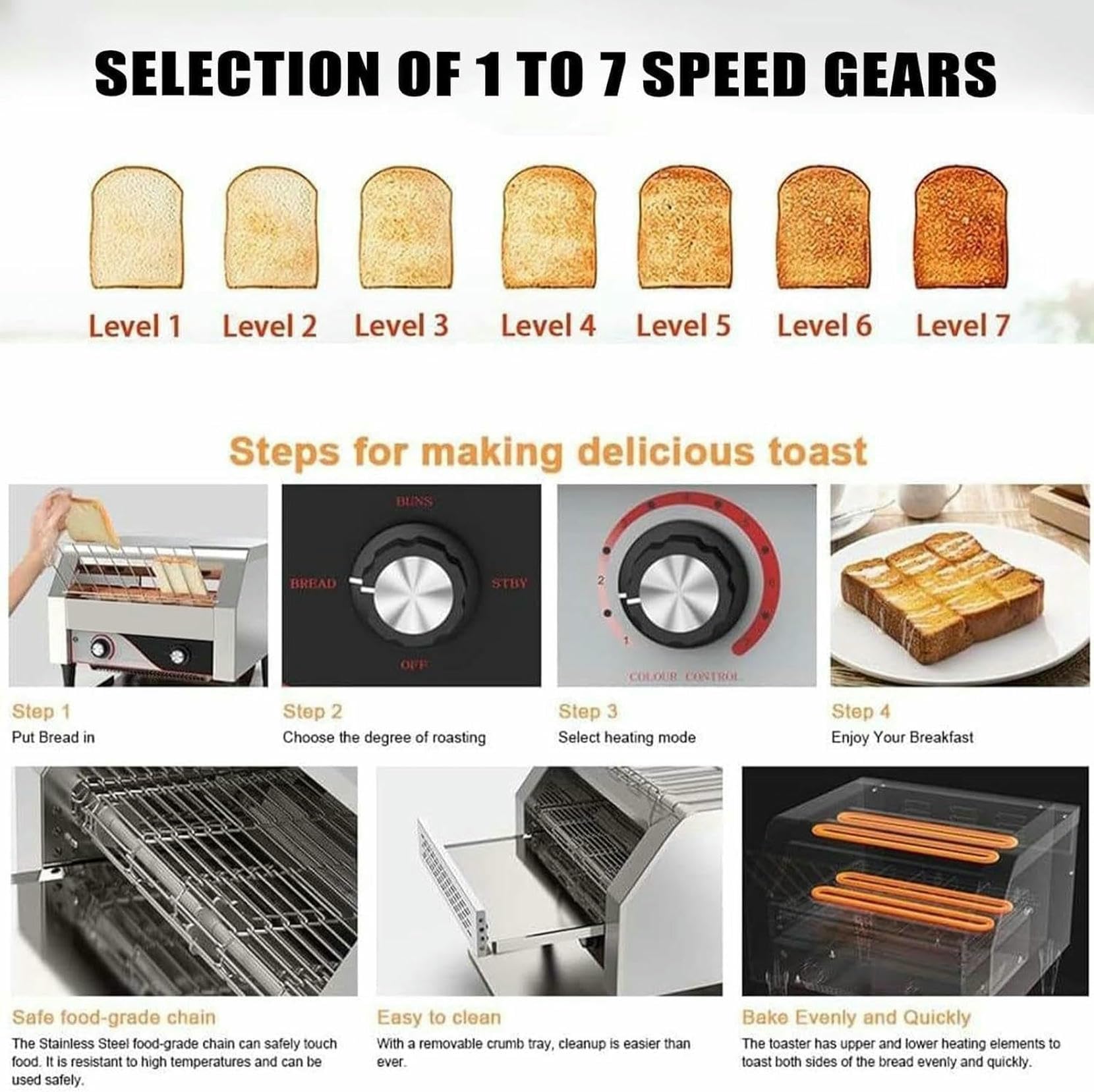 Tostadore Elettrico in Acciaio Inossidabile, modalità di Riscaldamento Selezionabili E 7 velocità, Ideale per Il Pane Bagel in Ristoranti E caffè