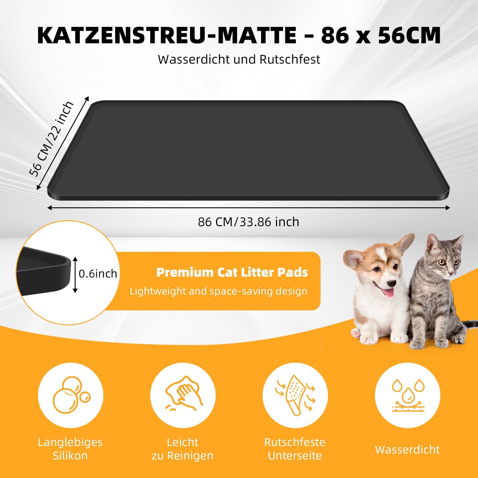 Mittimiya 86 x 56 cm Tappeto Lettiera Gatto xxl, tappetino in silicone alimentare, impermeabile, antistrappo e facile da pulire, per cassetto della lettiera, per camini con diversi gatti