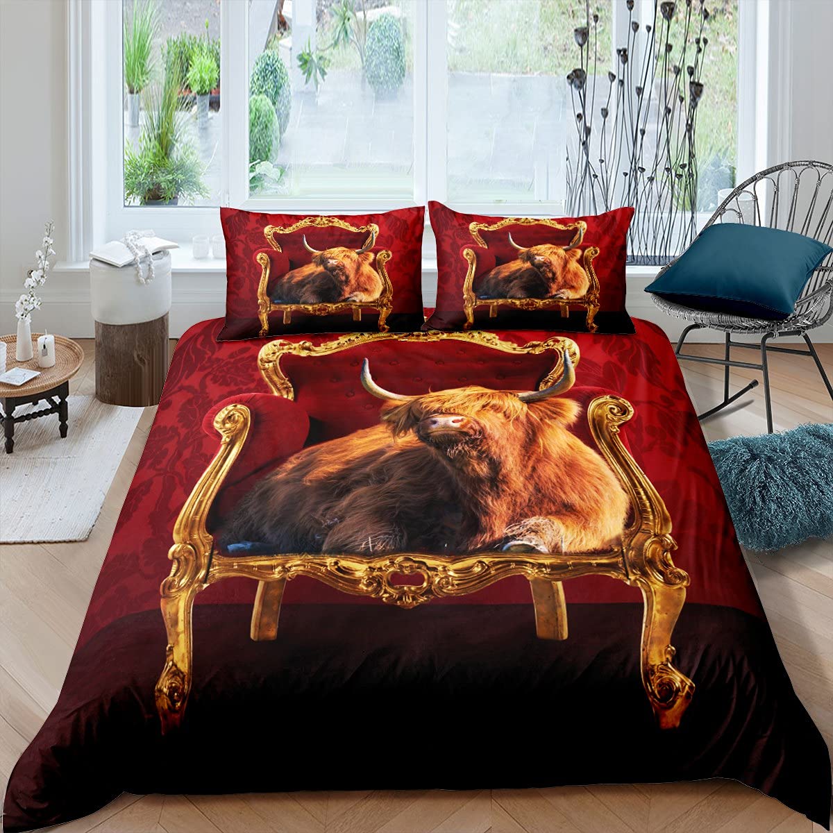 Loussiesd Juego de ropa de cama para niños y niñas, juego de funda de edredón para silla dorada, juego de ropa de cama y lino, 3 piezas Super King