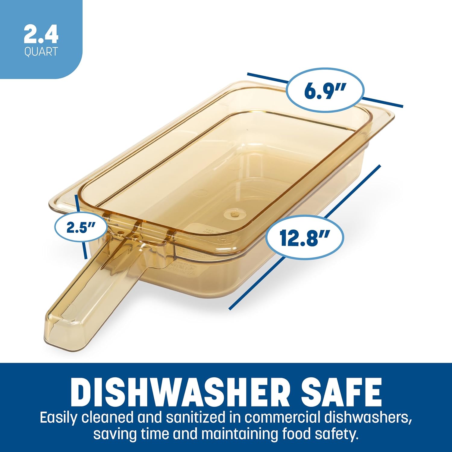 Carlisle FoodService Products 30860H13 StorPlus High Heat Food Pan with 1 Handle, 2.5" Deep, Third Size, Amber