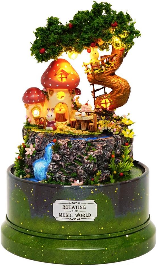 MAGQOO Dollhouse Miniature with Furniture,Rotating DIY Miniature Dollhouse Kit Plus Dust Proof and Music Movement, 1:24 Scale Creative Room Idea for Valentine's Day(Garden Diary )