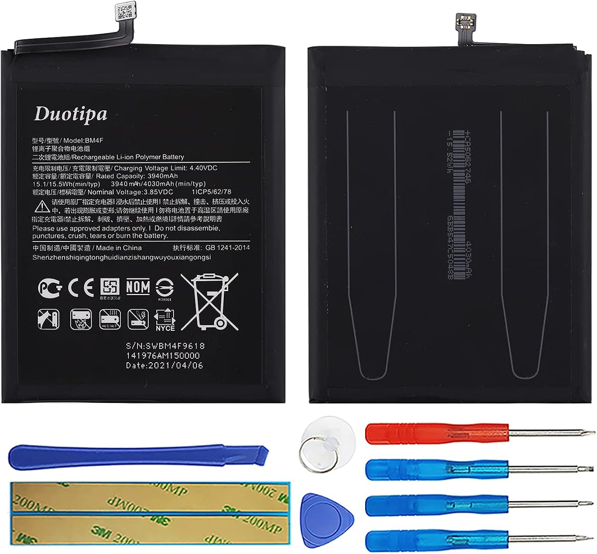 Duotipa Battery BM4F Compatible with Xiaomi MiA3 CC9 CC9E with Repair Tool Kit