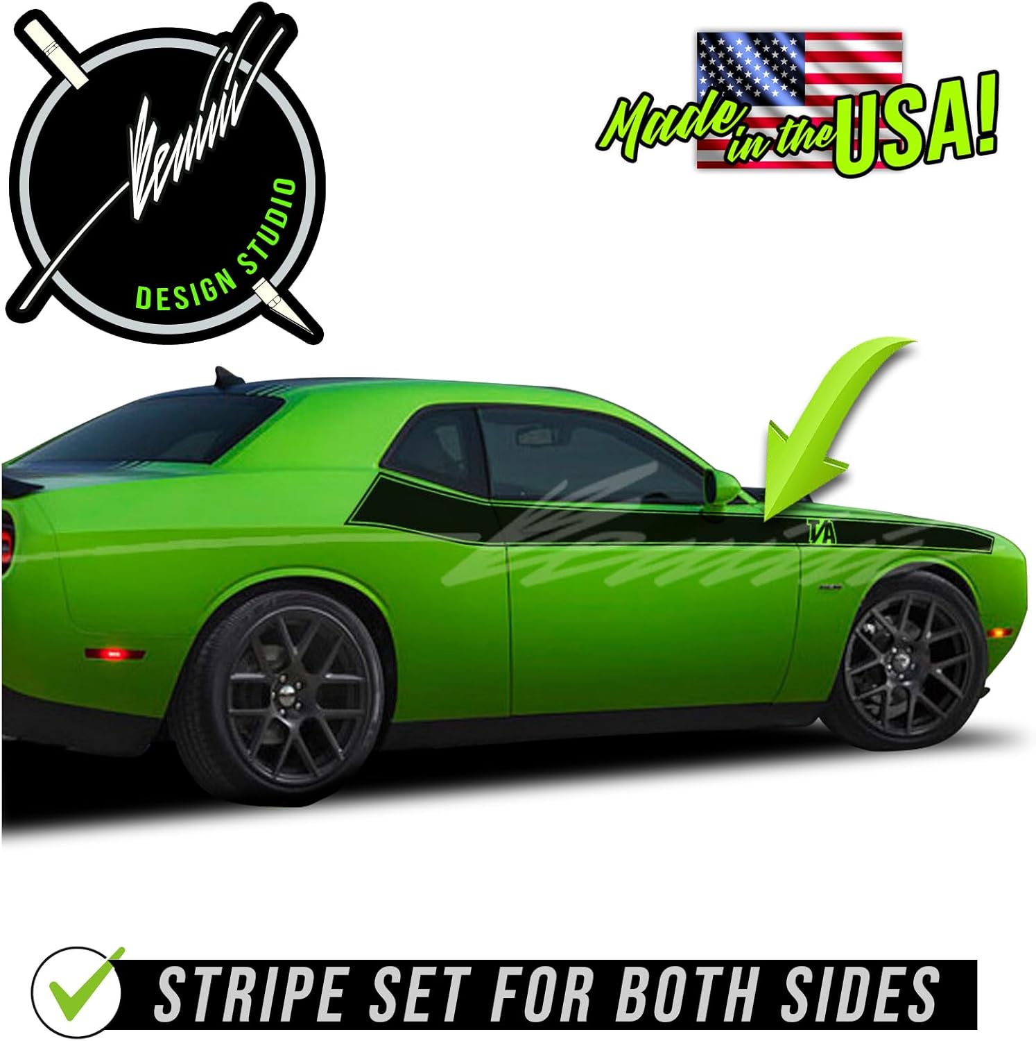 TA T/A Side Stripe Racing Graphics Vinyl Decal Sticker Kit Compatible with Dodge Challenger Scat Pack Swinger Stripe Kit 2009-2014, 2015-2023, 2024 (Matte Black)