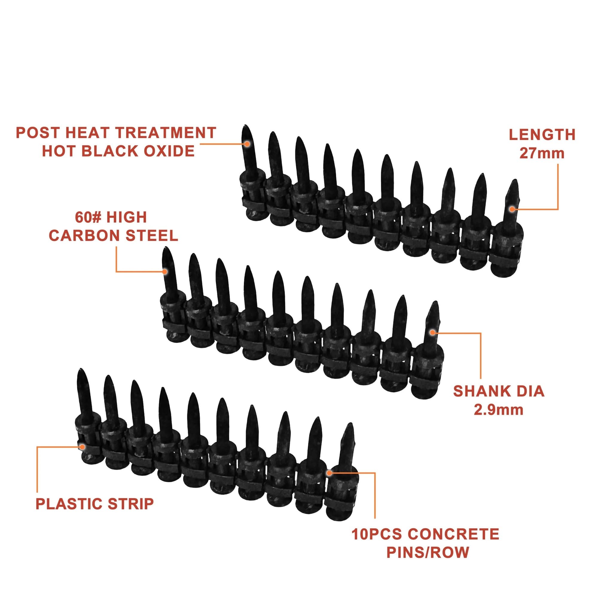 El Plástico Clasificó El Acero Con Alto Contenido De Carbono De Los Pernos Impulsores De Los Clavos Del Hormigón 15-38m M for El Clavador Del Poder De Gas(15-(1000PCS))