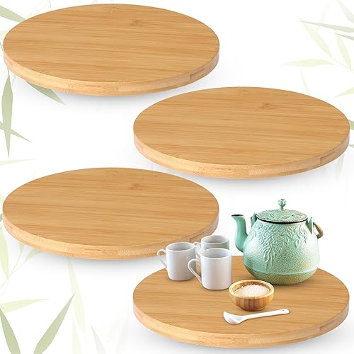 Organizador de madera de bambú Lazy Susan de 4 piezas, tocadiscos Lazy Susan para gabinete, bandeja de cocina antideslizante, estante giratorio para