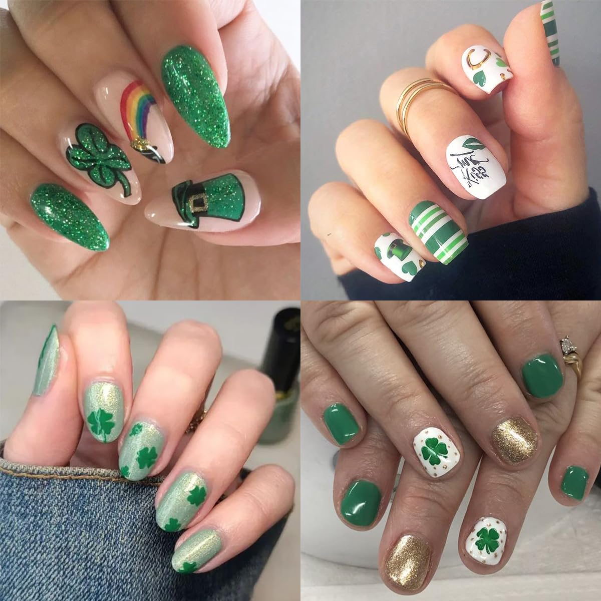 8 Sheets St Patrick’s Day Nail Art Stickers 3D Self- Adhesive Shamrock Nail Decals Green Clover Hat Letters Nail Art Design St Patricks Day Nail Decorations Irish Nail Stickers for Women Acrylic Nails