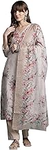 INDO ERA Women's Straight Linen Floral Embroidered Kurta & Pant with Dupatta Set (KH0SG10642)