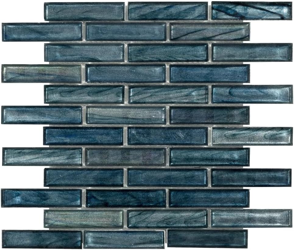 Tenedos HTC261 Blue Horizon Glass Mosaic Tile Polished 1 Sheet for Kitchen Backsplash Bathroom Shower Wall Accent Decorative Modern Interior Design