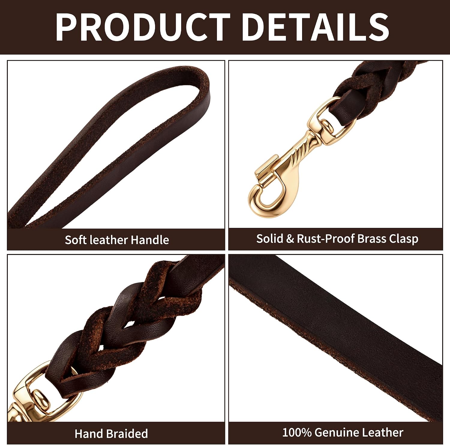 Leather Extra Long Leash for Dogs Training Outside(15ft*1/2",Brown) | 15 Foot Leather Long Dog Leash Heavy Duty Leather Leash for Medium Large Dogs Soft and Comfortable Long Lead for Yard