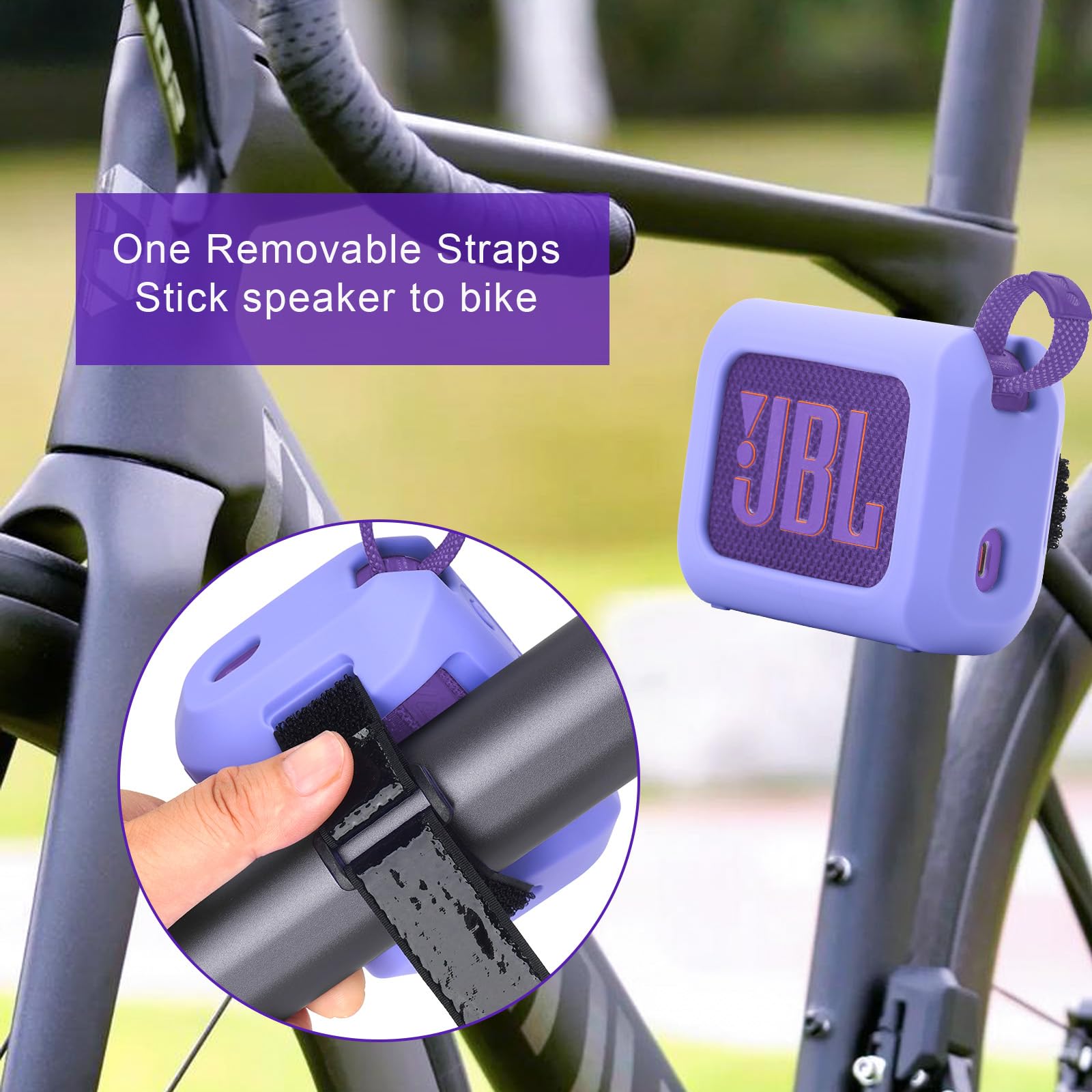 MGZNMTY Portable Silicone Case for JBL Go 4 Ultra Bluetooth Speaker with Removable Strap for Boat Bike Golf Cart (Purple)