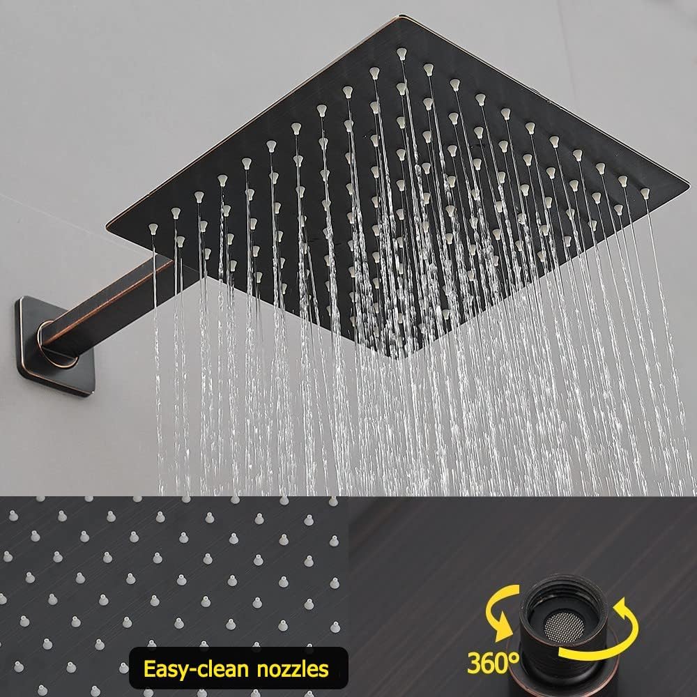 Oil Rubbed Bronze Shower System 10 Inch Bathroom Luxury Rain Mixer Shower Combo Set Wall Mounted Rainfall Shower Head and Handheld System Shower Faucet Rough-in Valve Body and Trim Kit