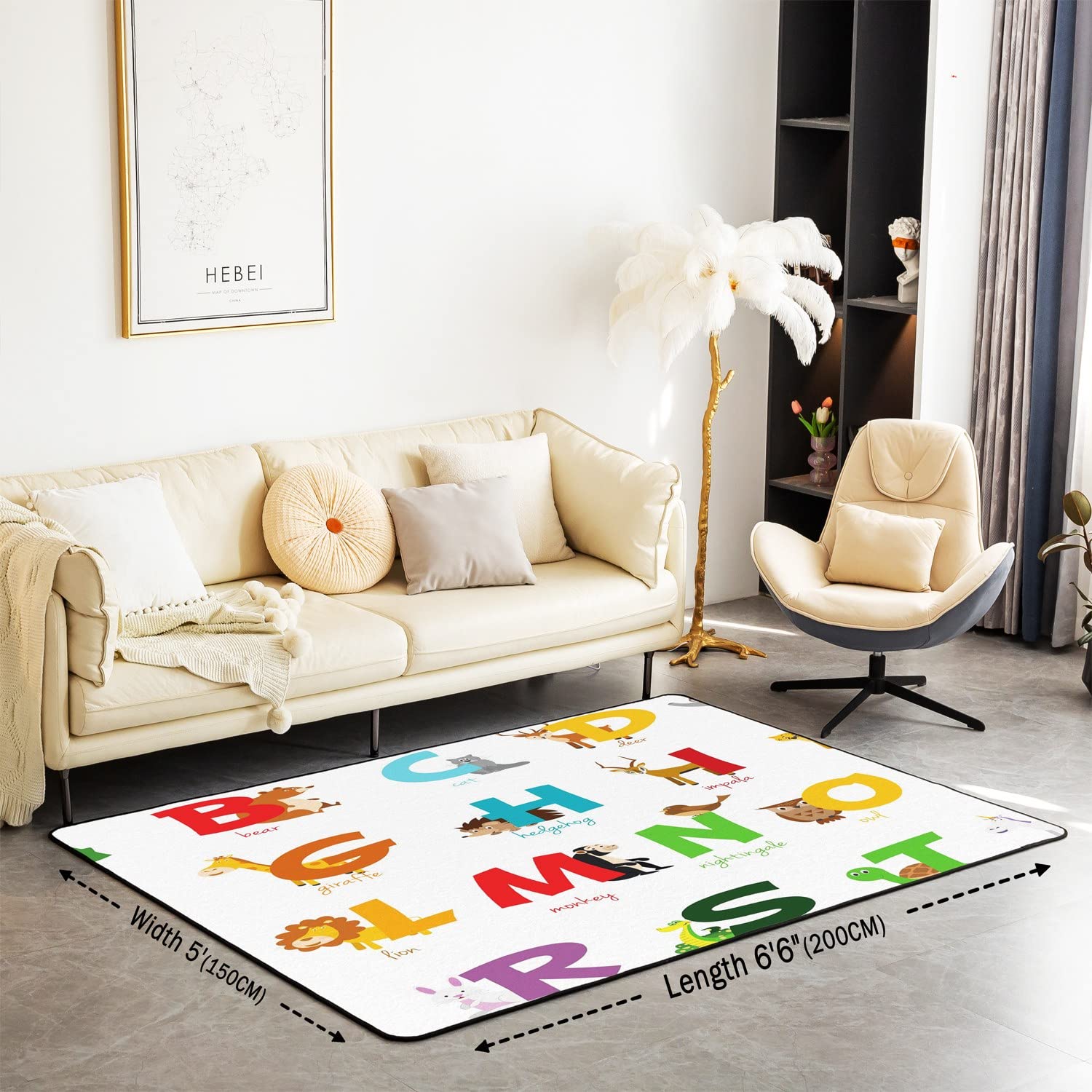 Giraffen-Koala-Zoo-Tierteppich, ABC, Lernteppich für Kinder, super gemütlich, Alphabet-Teppich für Wohnzimmer, Schlafzimmer, Kleinkind, Bodenmatte, Heimdekoration, 150 x 200 cm