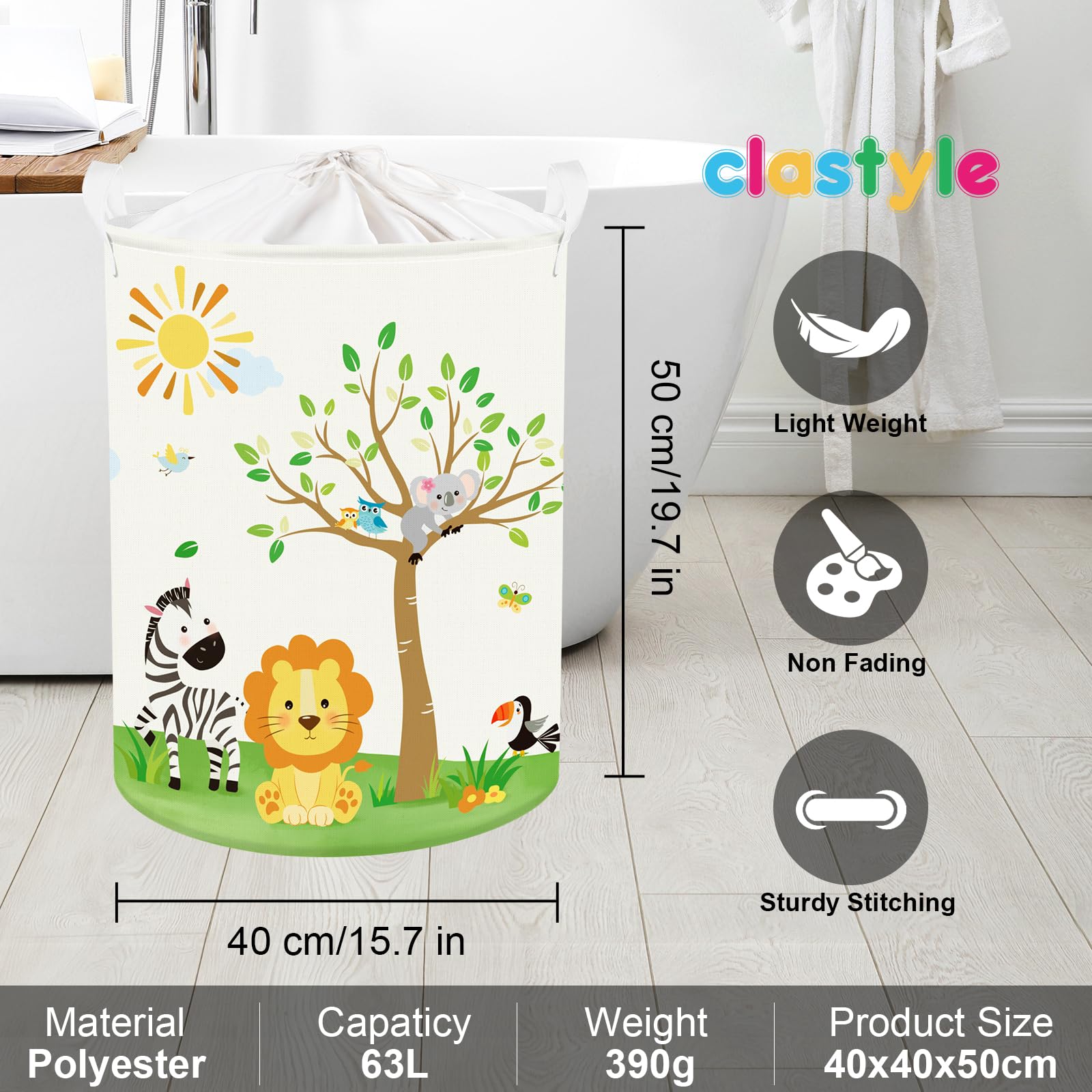 Clastyle 63L Large Rainforest Animals Kids Laundry Hamper With Lid & Handle - Foldable Toy & Clothes Storage - View #6
