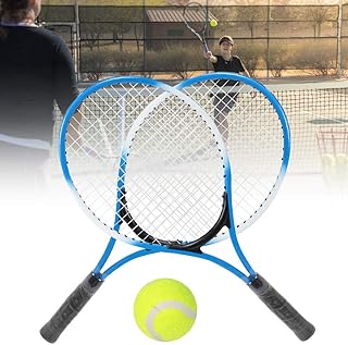 Tennis racket, set of 2 tennis rackets and 1 balls, tennis rackets for beginners, children's tennis rackets, suitable for beginners and intermediate players, 54 x 22 cm