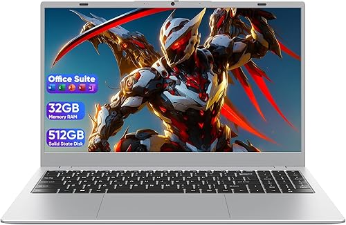 Ordenador portátil de 15.6" - 32GB RAM 512GB SSD, Pentium Gold 6500Y, PC portátil Win11 Pro con pantalla FHD IPS|Puerto HD|Carga PD Type-C (Gris