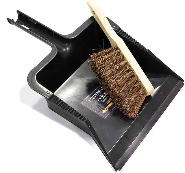 Newman and Cole Large Garden Dustpan and Brush Set - Outdoor Dust Pan Scoop with Stiff Hand Brush