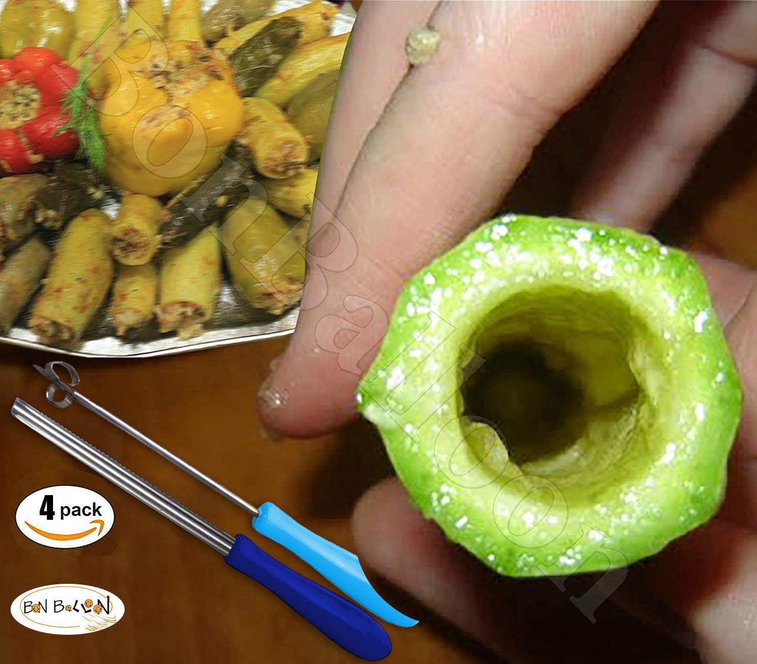 4 pcs Zucchini Squash Cucumber Corer Vegetable Corers Drill Stainless Steel Core Remover Coring Tool Kitchen Stuffed Vegetables Veggies Seed Remover Tools Remove Seeds Eggplant 10" Long Gadgets