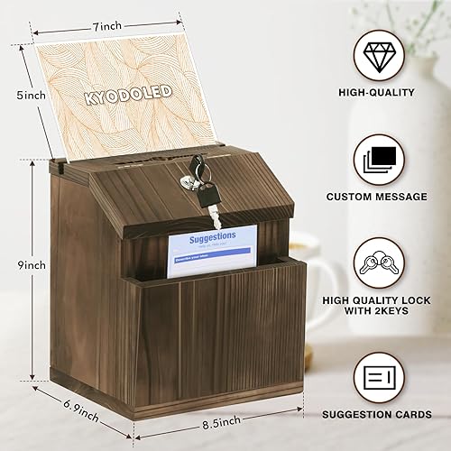 Miniatura 2 de KYODOLED Caja de sugerencias de madera con candado montado en la pared, caja rústica de donación de llaves con soporte acrílico transparente y 30