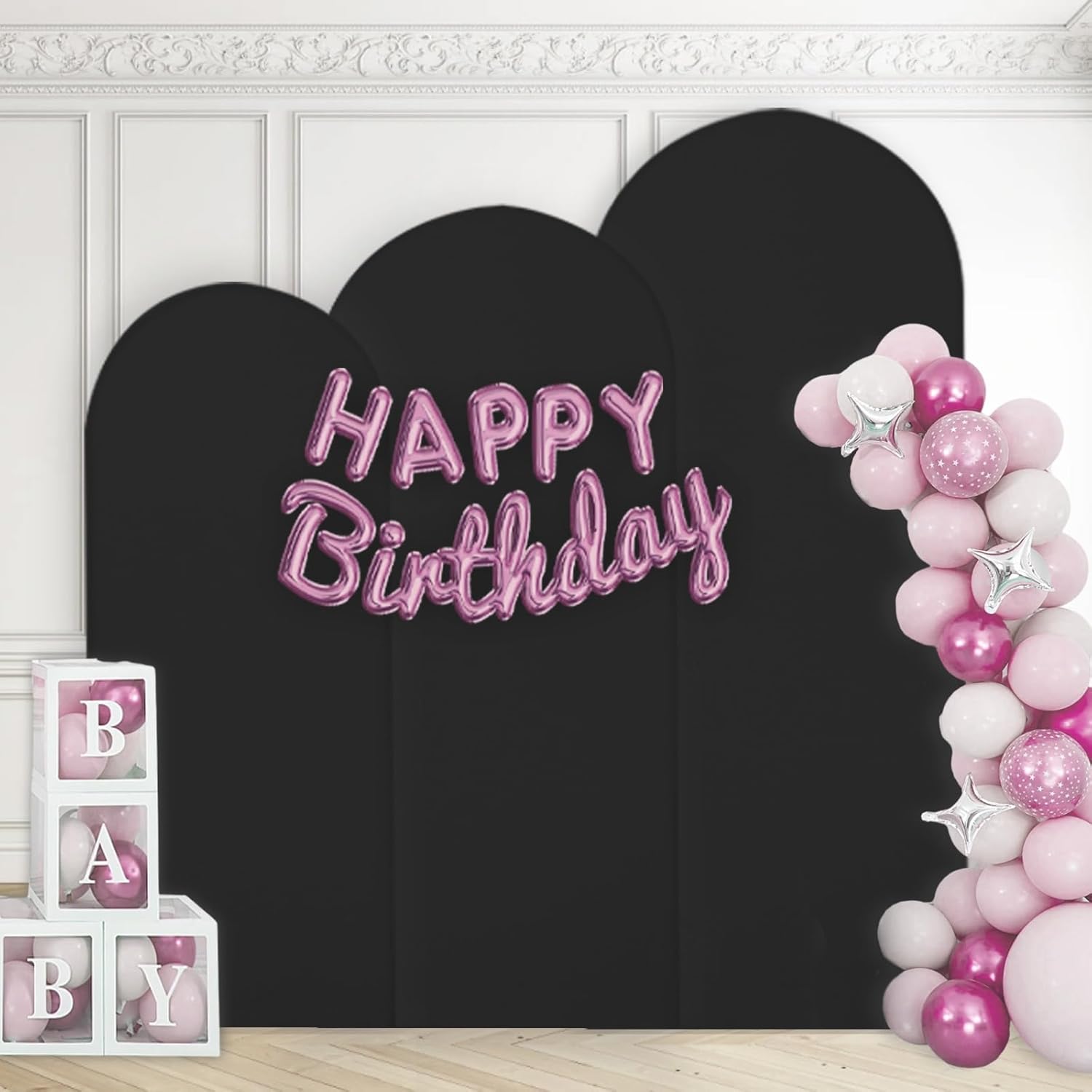 WEERRW Black Arch Backdrop Cover Ballon Arch Stand Covers Set of 3 Spandex Fitted Round Top Chiara Stretchy Backdrop for Wedding Birthday Party Decoration(6FT, 6.6FT, 7.2FT)
