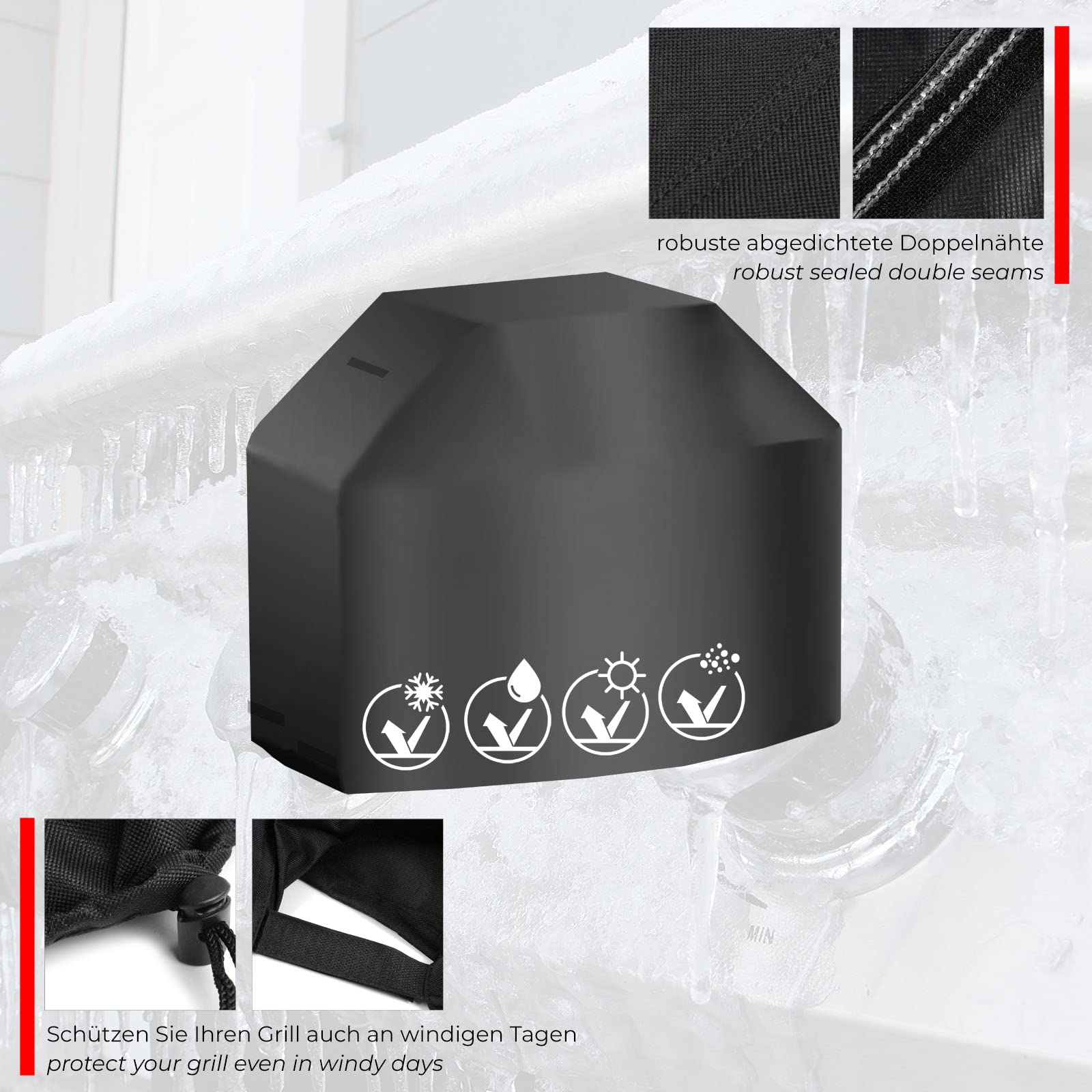 Funda para barbacoa 147x61x122cm negra cubierta resistente a la intemperie BBQ parrilla
