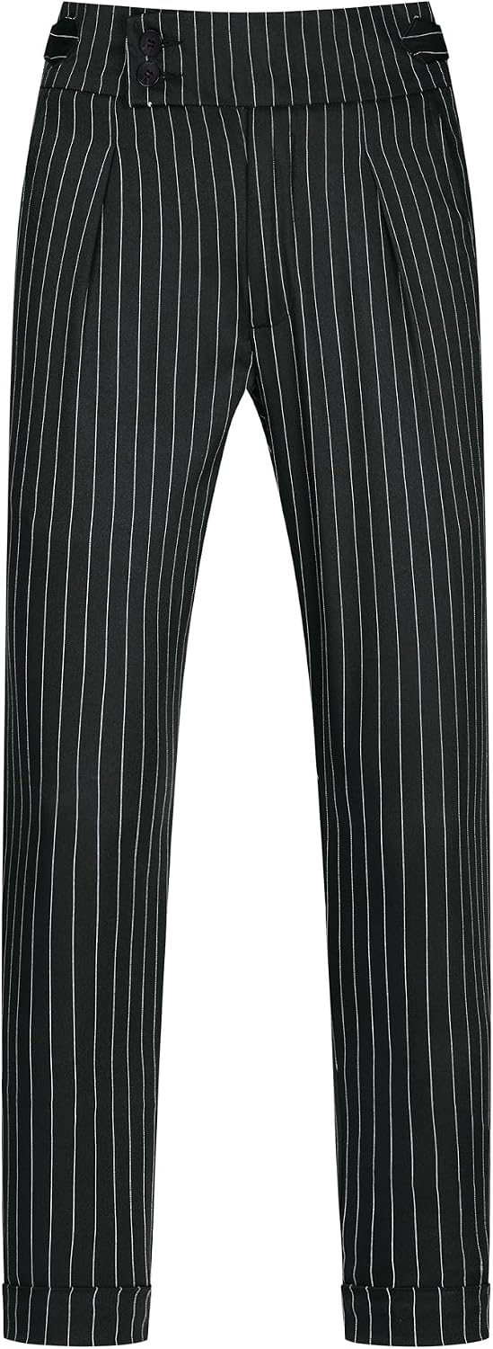 Lars Amadeus Striped Dress Pants for Men's Pleated Front Business Tapered Cropped Trousers