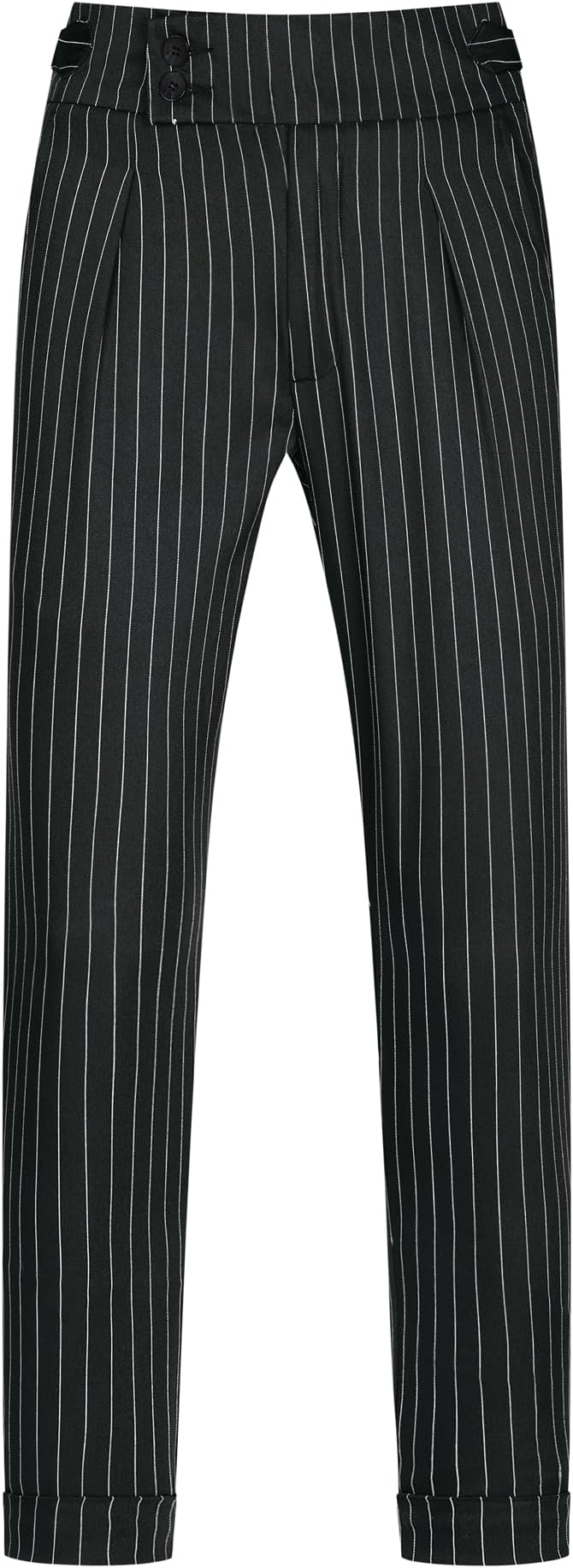 Lars Amadeus Striped Dress Pants for Men's Pleated Front Business Tapered Cropped Trousers