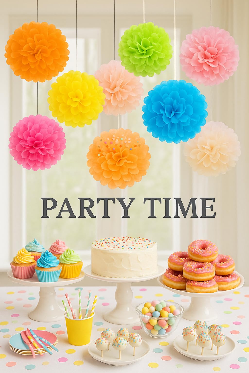 AMFIN® Colorful Tissue Paper Pom Pom Balls – Hanging Flower Decorations for Birthday, Wedding, Baby Shower, Garden & Party Decor -Set of 9 (10-Inch Each) 4