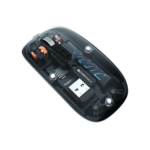 ZEBRONICS Glassy 10 Wireless Mouse, Dual Mode (2.4GHz + BT), Upto 1600 DPI, Silent Operation, 5 Buttons, Type-C Charging, Comfortable & Ergonomic, for Mac Laptop Computer (Black)