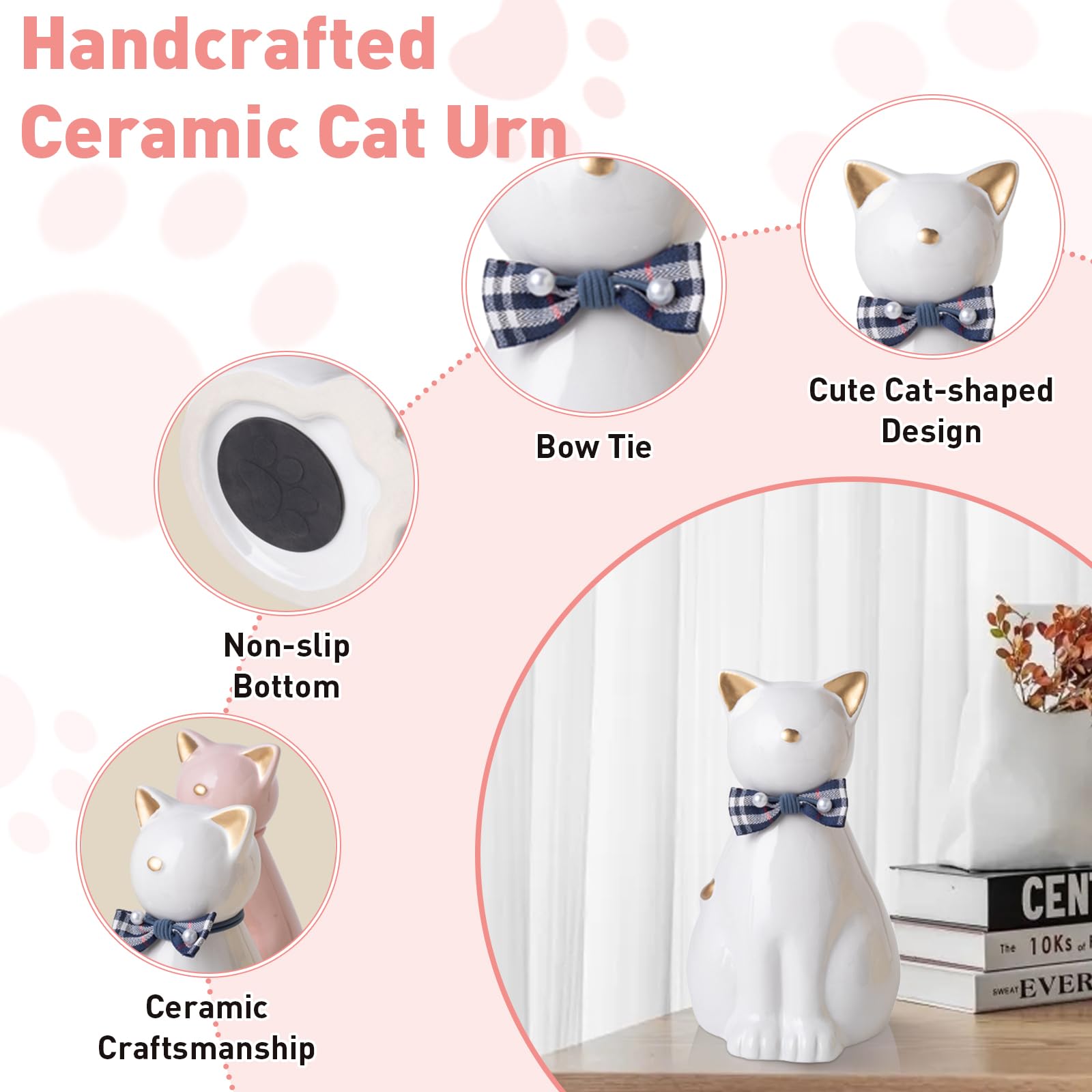 Urne funéraire en céramique faite à la main pour cendres de chat, statue de chat pour mémorial funéraire, urne pour animaux de compagnie pour une utilisation en intérieur et en extérieur (Or
