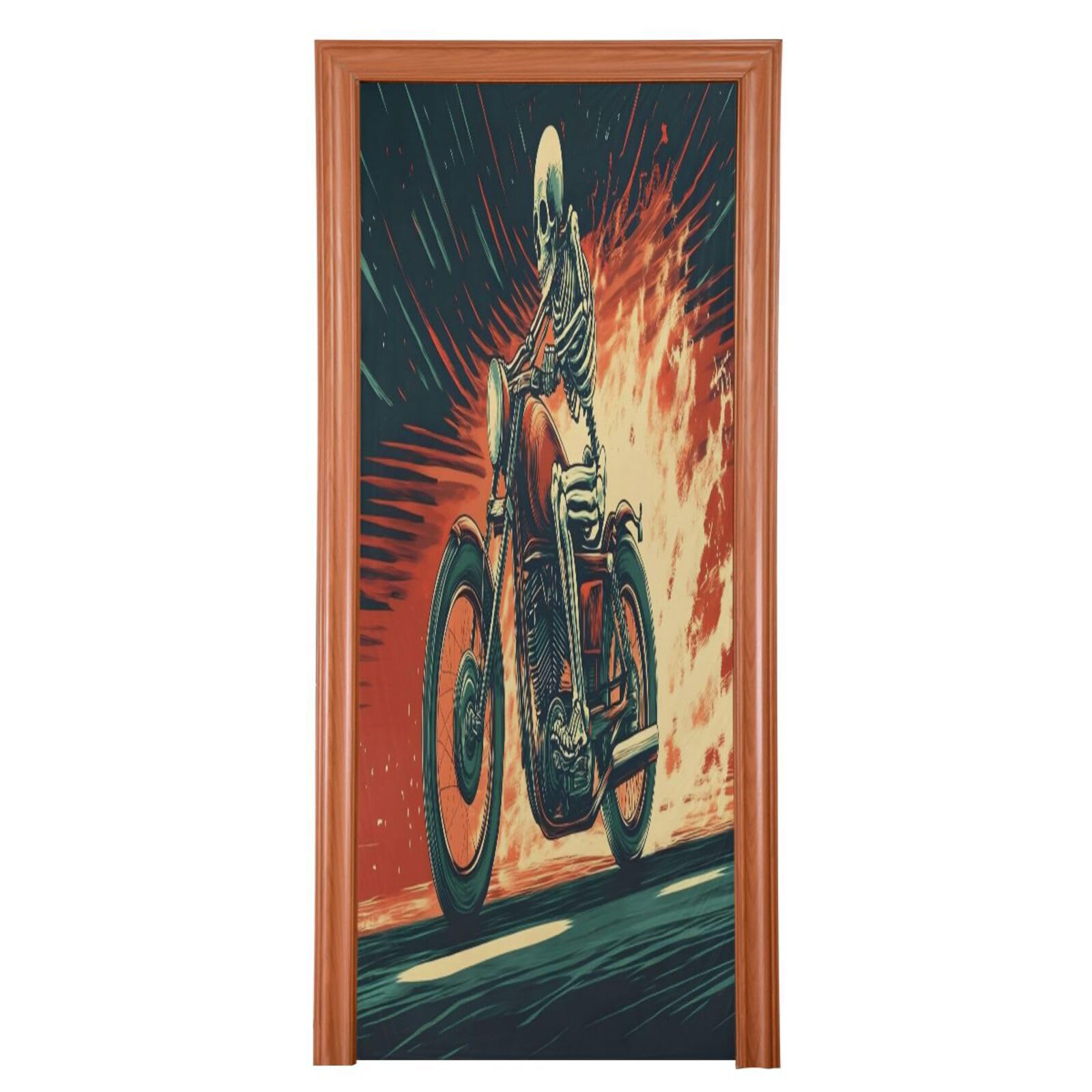 FLildon Retro Skeleton Motorcycle Door Cover Decoration, Party Accessory Porch Decor for Festive Ornament Room Door Covers 32 x 79 Inch