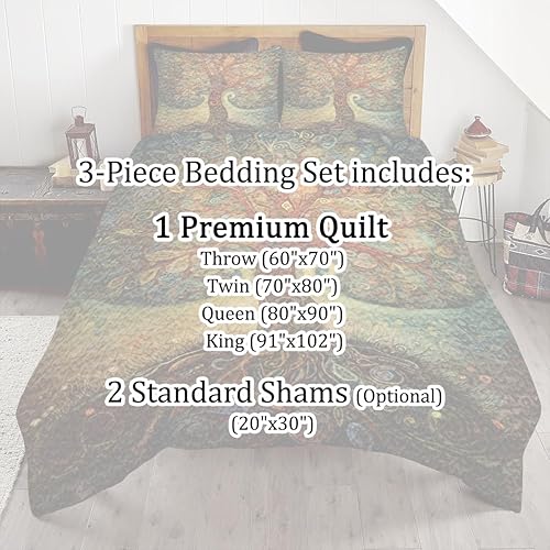Miniatura 5 de Patrones de edredón personalizados del árbol de la vida, edredón del árbol de la vida, edredón tamaño King, árbol de la vida, edredón de 3 piezas