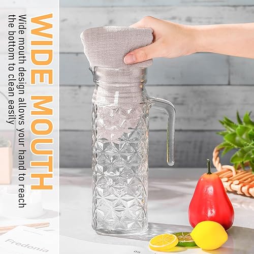 Miniatura 5 de Gejoy 2 recipientes de vidrio de 40 onzas con tapas, jarra de vidrio con asa y boquilla para nevera, agua pequeña, jugo de naranja, jarra de té