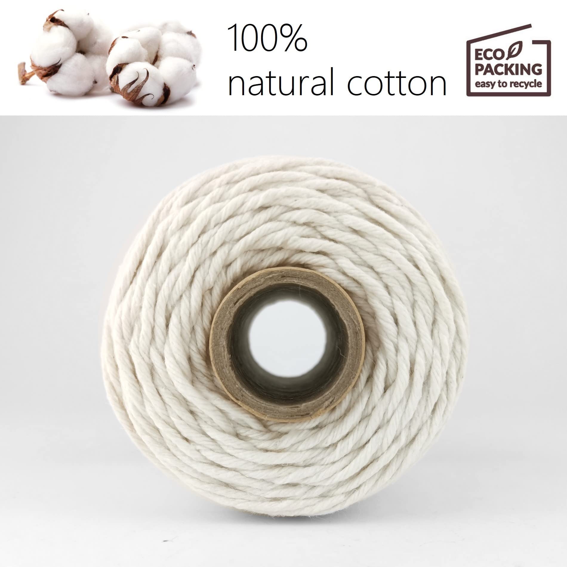 D.RECT Cordon En Coton Naturel Pour Macramé - 100 M - 1,8 Mm - Fil De Coton - Pour Travaux Manuels, Tricot, Tricot - Blanc