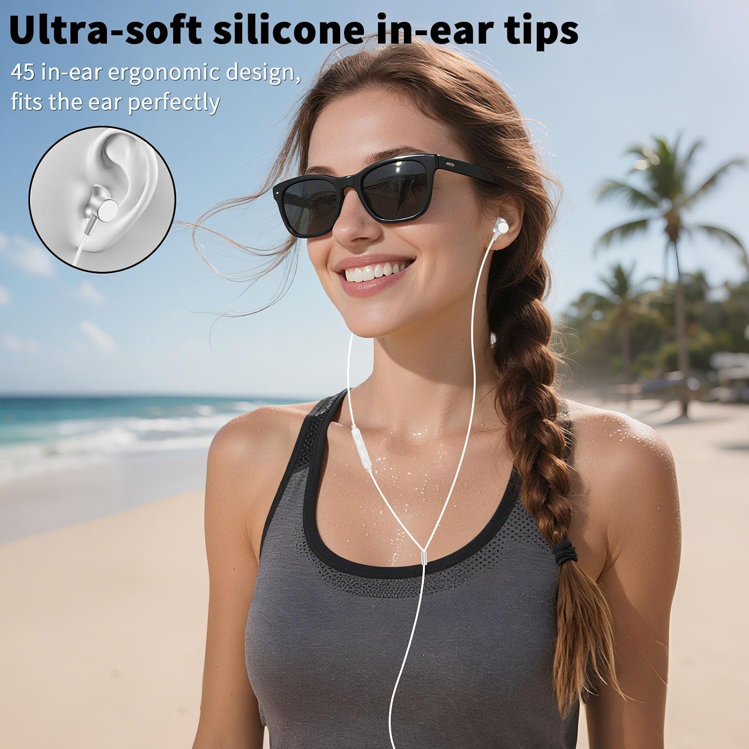 3.5mm Headphone Wired Earbuds for Chromebook Laptop,Noise Isolating Earphone with Microphone for iPhone 6 5S/iPad/Samsung A25 A15,1.8M Long Cord Plug in EarBud for Kindle Fire Tablet School Kids,White image 5