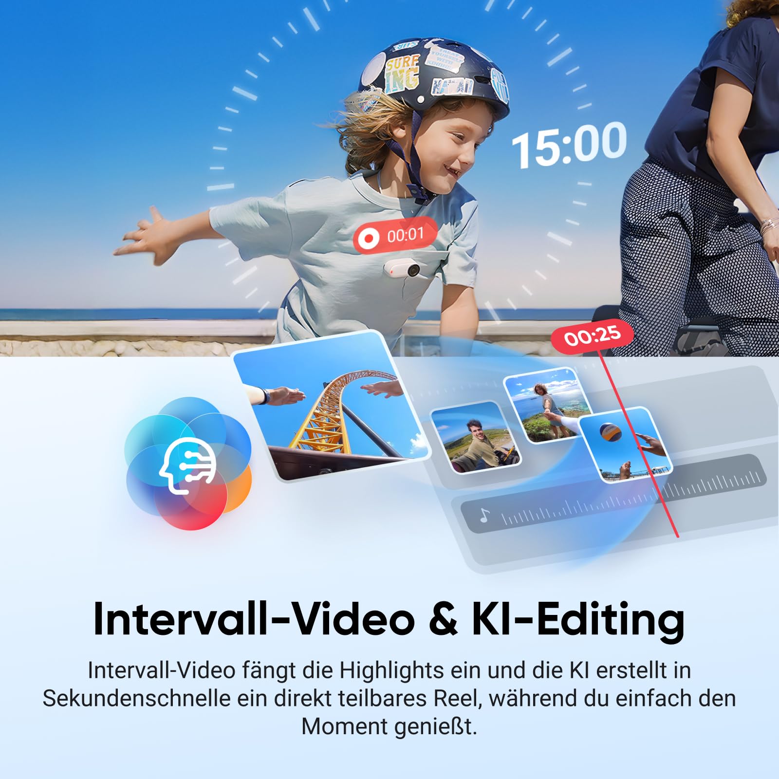 Insta360 GO 3S 128 GB 4K Mini Vlog Kamera, Stabilisierung, 140 min Akku, 10 m wasserdicht, KI-Bearbeitung, Apple Find My