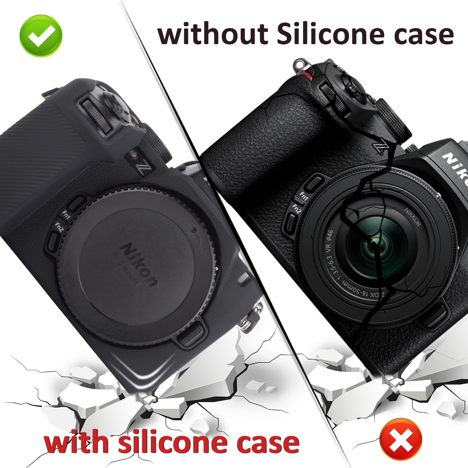 MUZIRI KINOKOO Silikonowe etui kompatybilne z aparatem cyfrowym Nikon Z50 II, miękka guma Z50II, pokrowiec ochronny z uchwytem na rękę, antypoślizgowe i odporne na zarysowania, czarne