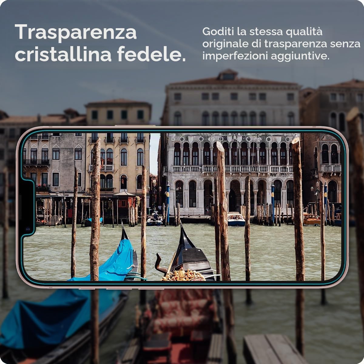 Spigen Glas.tR EZ Fit Vetro Temperato compatibile con iPhone 17e, iPhone 16e, iPhone 14, iPhone 13, iPhone 13 Pro, 2 Pezzi, Cristallino, Durezza 9H Pellicola prottetiva