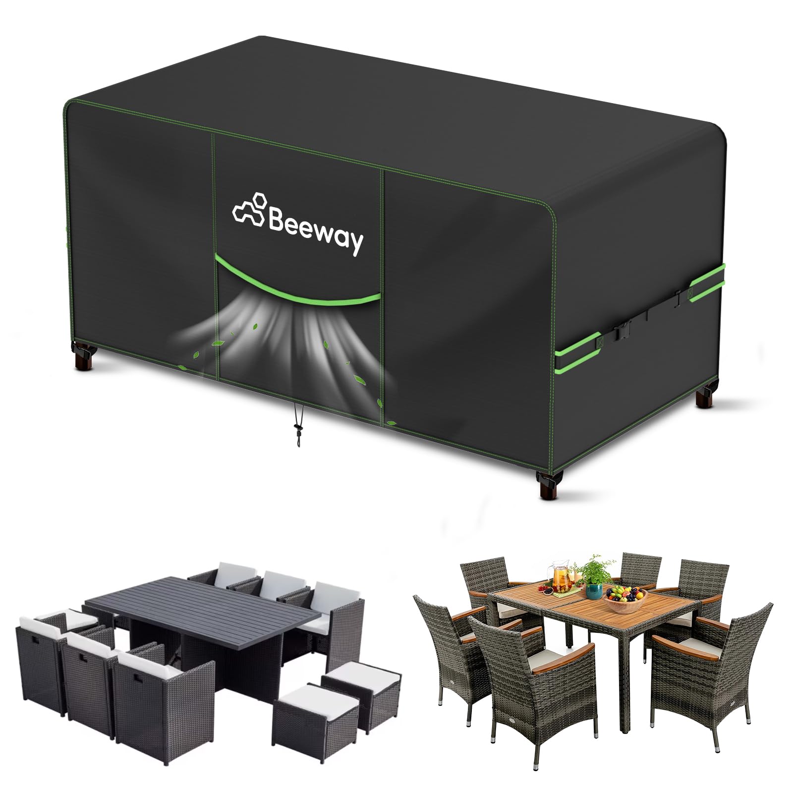 BEEWAY Gartenmöbel Abdeckung Wasserdicht V2.0 183x122x73cm, Schutzhülle Abdeckplane für Gartentische Terrassenmöbel Möbelsets - 420D Oxford Gewebe, Anti-UV, Winterfest
