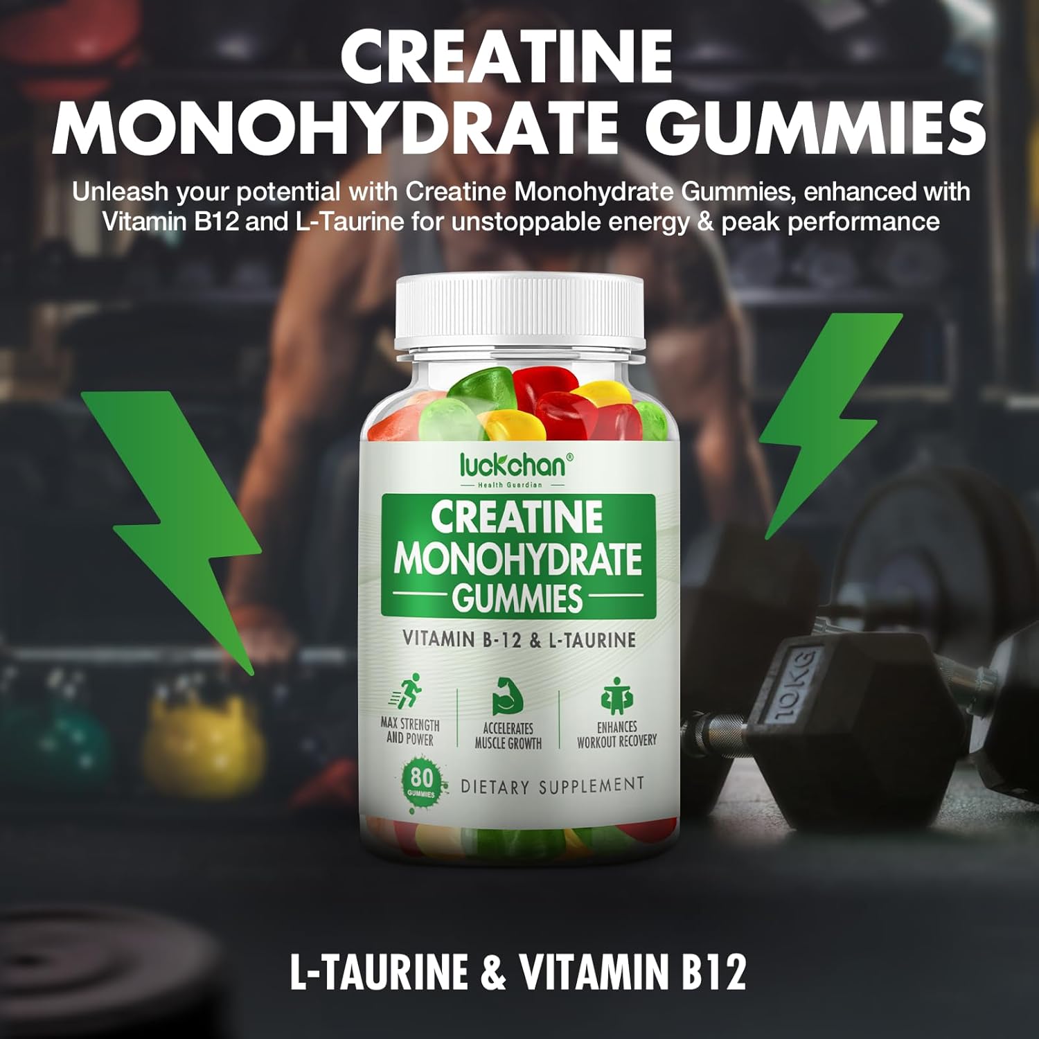 Creatine Monohydrate Gummies 5g - Creatine for Women & Men - Pre Workout Supplement for Muscle Strength, Muscle Builder, Energy Boost Low Sugar Chewable Creatine Gummies 160 Count - Image 2